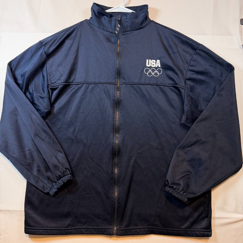 Vintage USA Olympic Commitee United States Black Full Zip Up Jacket Mens Size XL